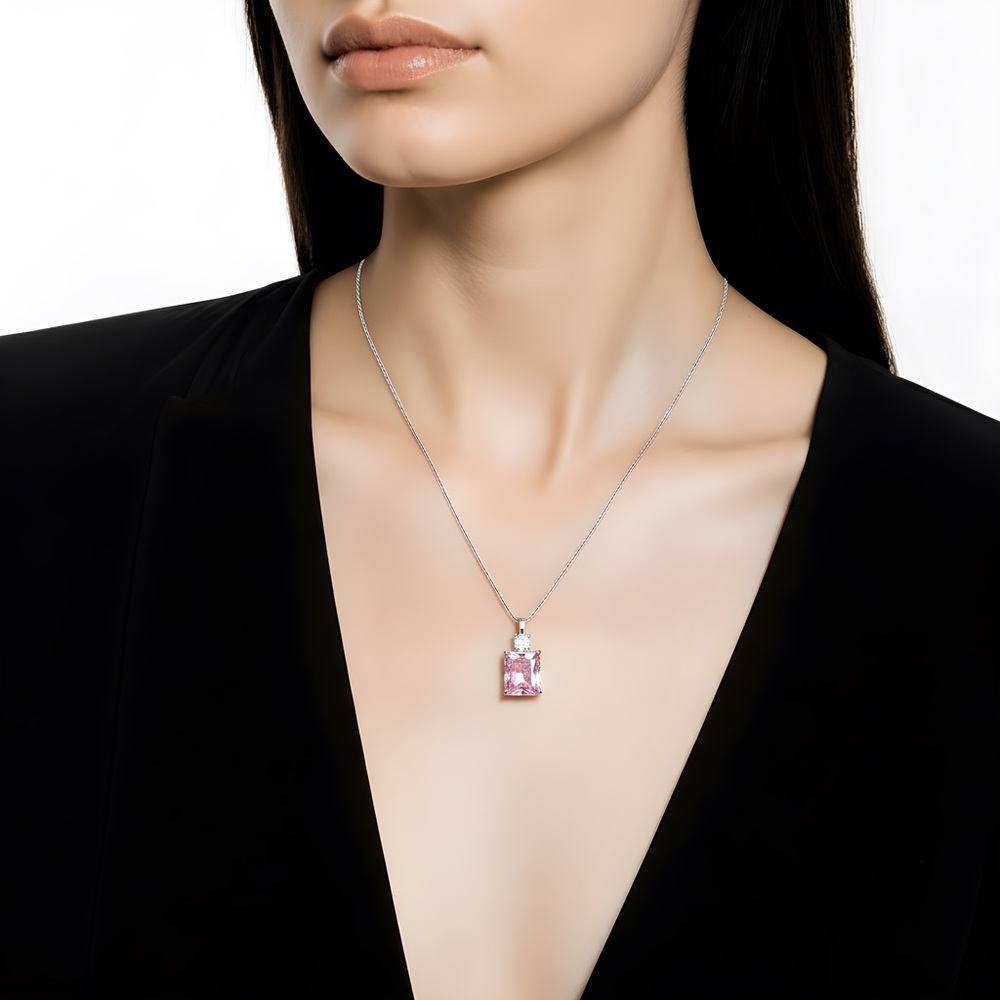 *NEW* 925 Silver Pink Cubic Zirconia Necklace